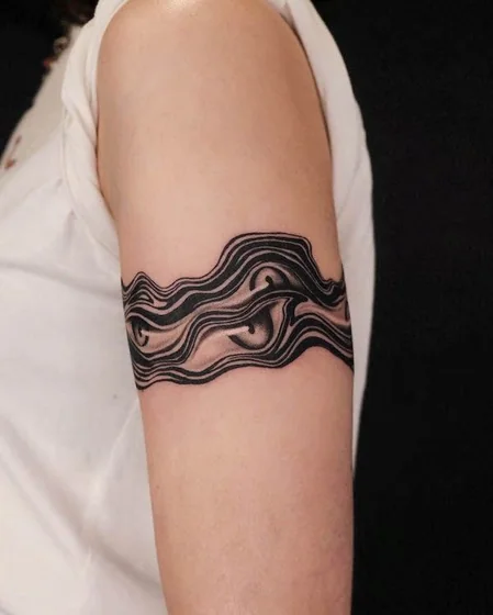 Abstract 3D effect wavy pattern tattoo design for women on arm band
