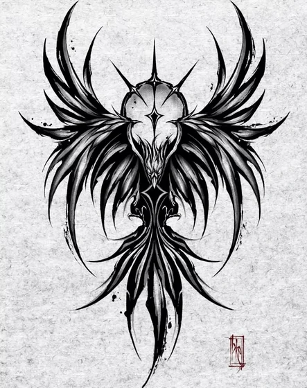 Abstract Blackwork Phoenix tattoo design for men and women
