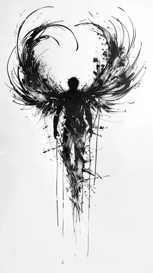 Abstract sketch angel wing tattoo design for men