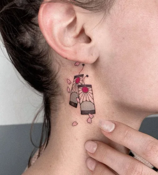 Anime Hanafuda Earrings and floral tattoo idea for ladies on neck.