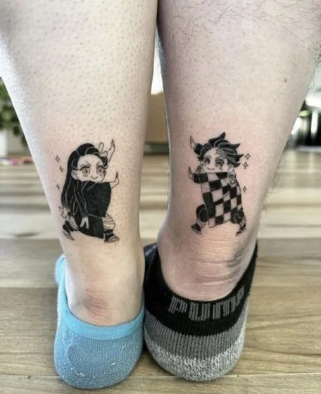 Anime Nezuko and Tanjiro tattoo design for men and women on calf