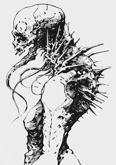 Biomechanical cyborg skull horror tattoo design for men