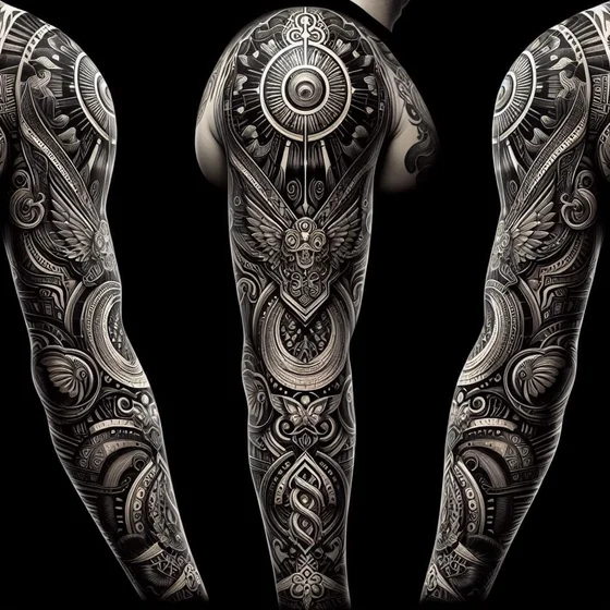 Black And Grey Ornamental skull wing tattoo design for men on full sleeve and back