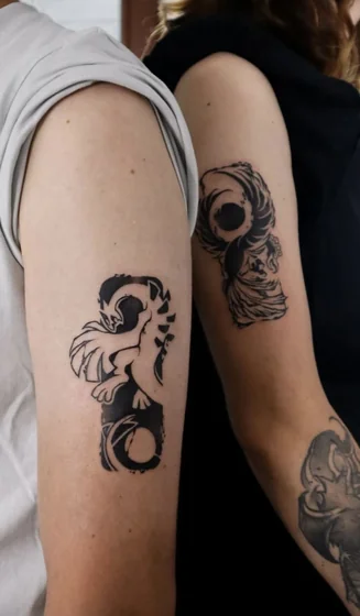 Blackwork Anime Dragon Phoenix tattoo design for men & women