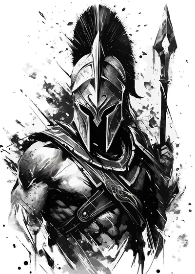 Blackwork Sketch Spartan warrior Greek Ink Splash tattoo design for men