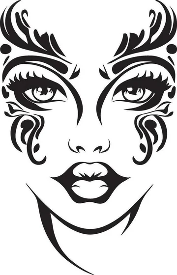Blackwork Tribal floral face tattoo design for women
