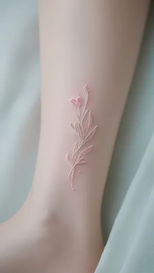 Delicate floral vine fine line tattoo design for women on ankle.