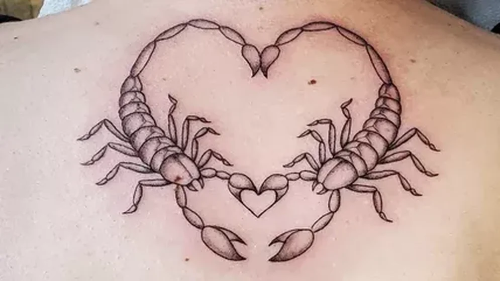 Dotwork fine line scorpion heart tattoo idea for men & women on back