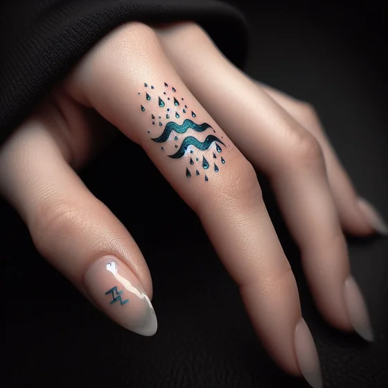 Fine Line Aquarius symbol tattoo design for women on finger