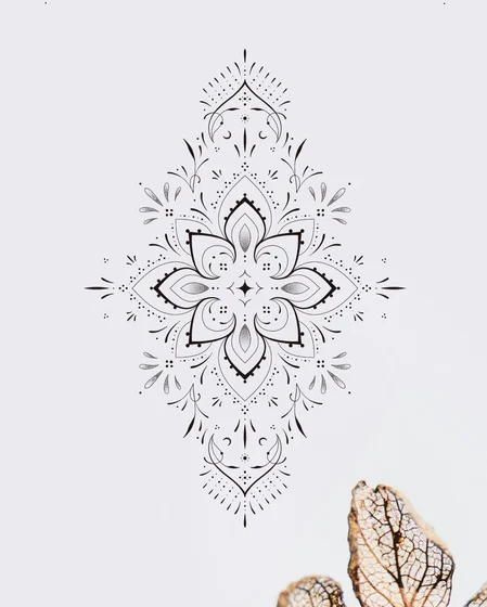 Fine Line Dotwork Floral Mandala tattoo design for women