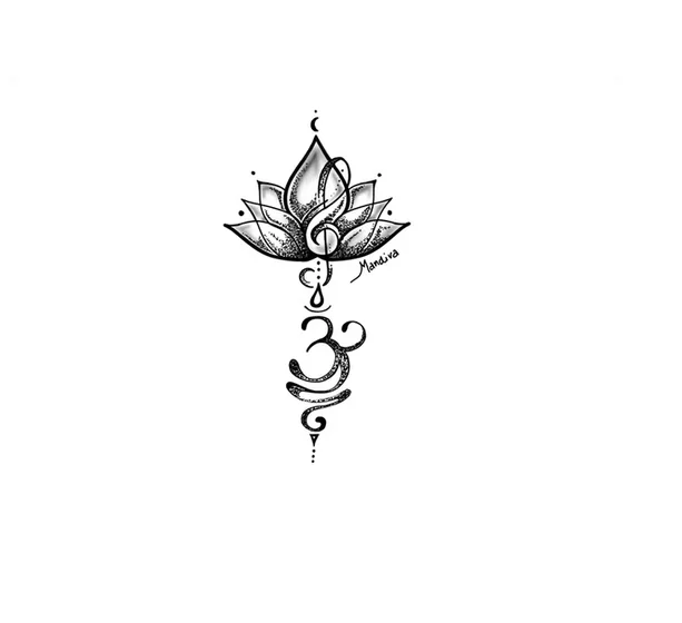 Fine Line Dotwork Lotus Om Music Moon tattoo design