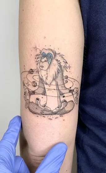 Fine Line Dotwork Rafiki, Space, Galaxy tattoo design for men on Upper Arm