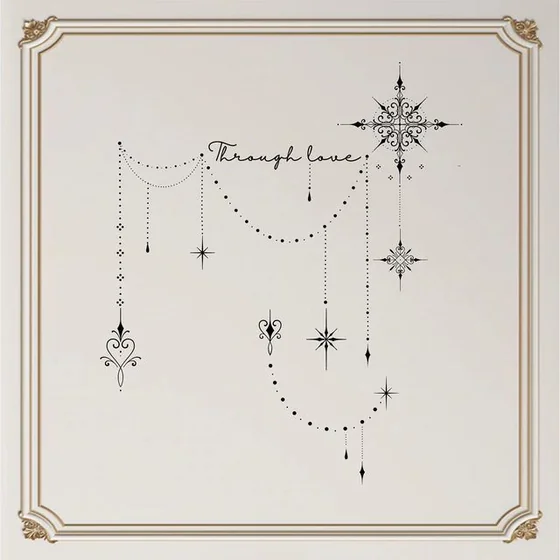 Fine Line Dotwork 'Through love' and star filigree tattoo design for women