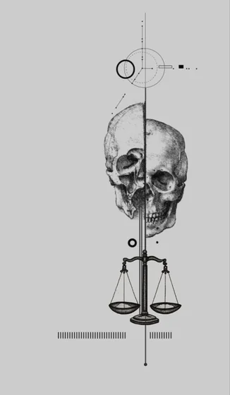 Fine Line Geometric Skull and Libra tattoo design idea