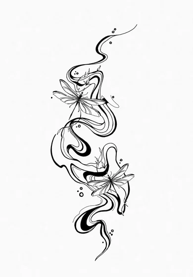 Fine Line, Linework Dragonfly & Swirls tattoo design for men & women