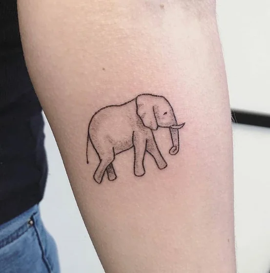 Fine Line Minimalist Elephant tattoo design for men and women on forearm