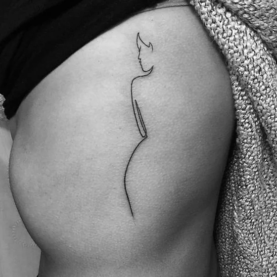 Fine Line Minimalist Female Figure tattoo design for women on hip