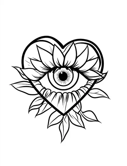 Fine Line Minimalist Heart Floral Eye tattoo design for men and women
