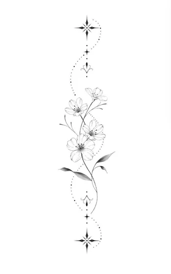 Fine Line Minimalist floral star tattoo design for ladies