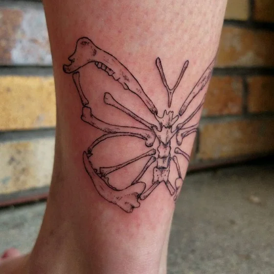 Fine Line Skeleton Butterfly tattoo design on Ankle