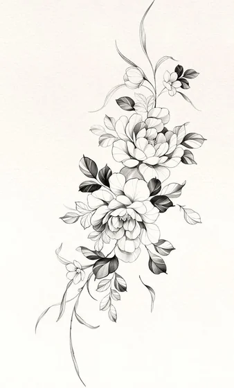 Fine Line Sketch floral tattoo design for women