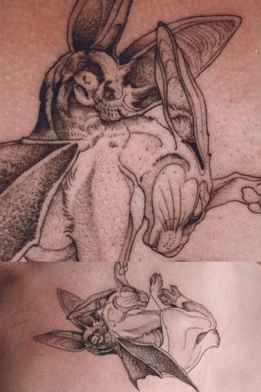 Fine Line and Dotwork Chimeric Animal Bat tattoo idea on Back
