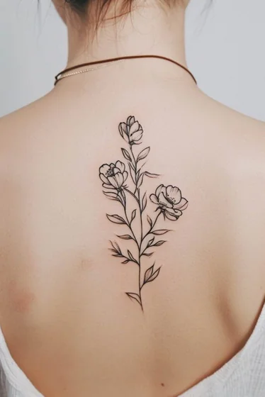 Fine Line floral flower tattoo design for women on back and shoulder