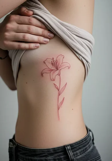 Fine Line minimalist flower tattoo design for women on rib