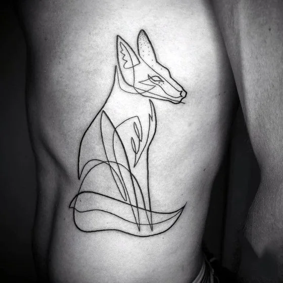 Fine Line minimalist fox tattoo design for men and women on rib