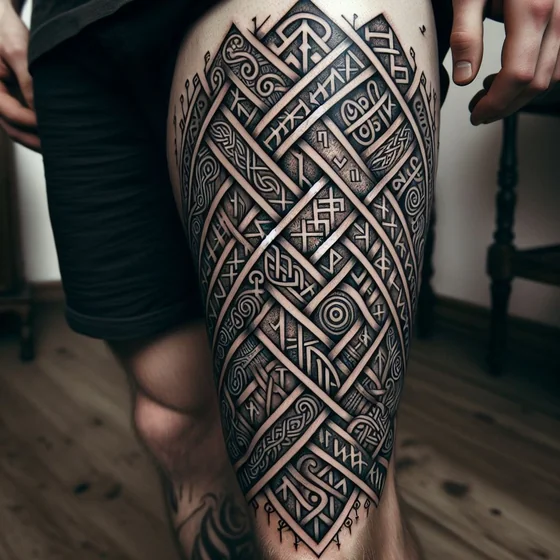 Geometric Blackwork Viking Nordic tattoo for men on thigh