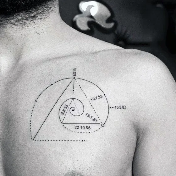 Geometric Linework Golden Ratio pattern tattoo design for men on chest