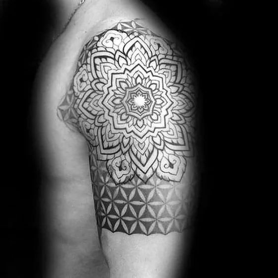 Geometric Linework Mandala tattoo design for men on shoulder