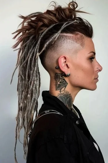 Geometric blackwork floral tattoo idea for ladies on neck