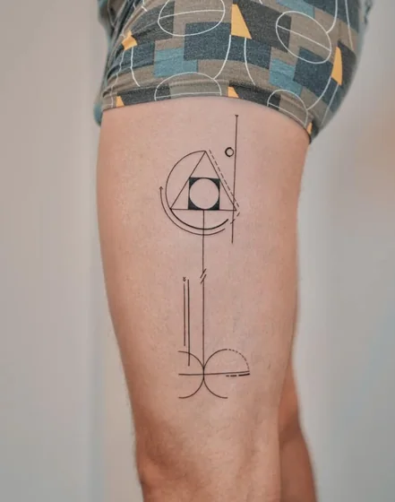 Geometric shapes Fine Line tattoo design for men on thigh