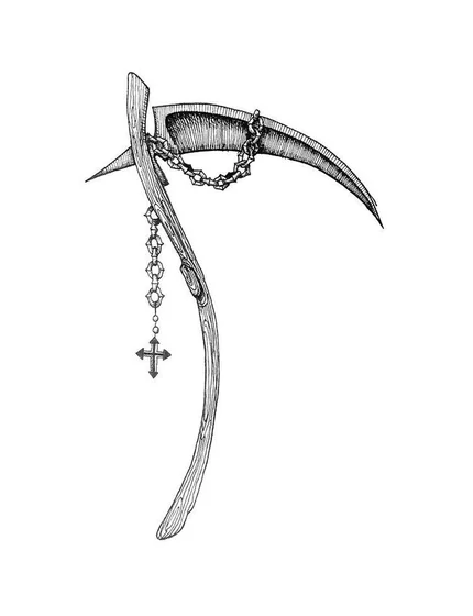 Gothic sketch scythe, chain, cross, grim reaper tattoo design