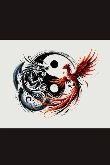 Graphic Dragon and Phoenix Yin Yang tattoo design for men and women
