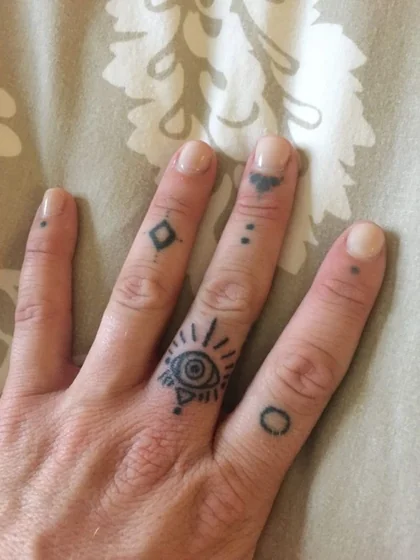 Ignorant patchwork eye sun tattoos for women on hand & fingers