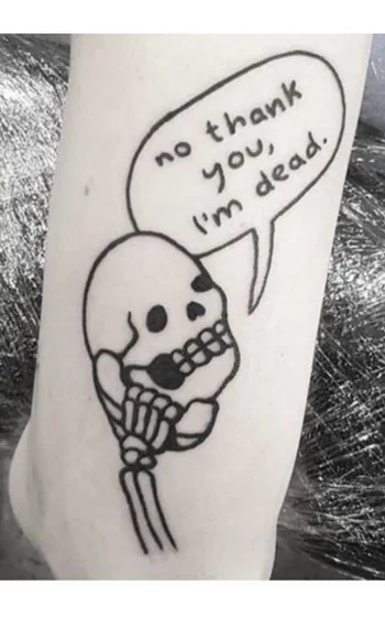 Ignorant sketch skull with quote tattoo idea for men and women on ankle