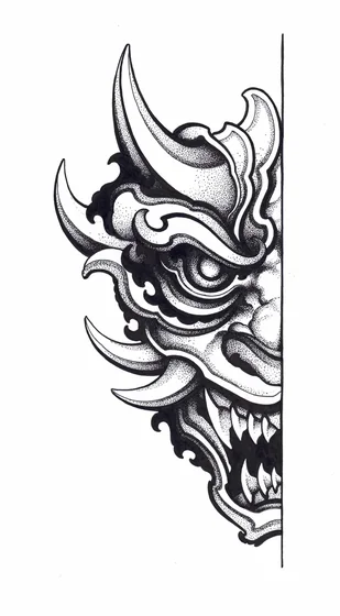 Japanese Dotwork Oni Mask tattoo design