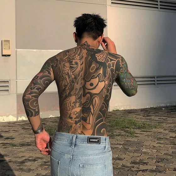 Japanese Koi Fish, Warrior, Demon tattoo design for men on back and full sleeve