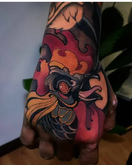 Japanese Neo-Traditional Phoenix tattoo design for men on hand and wrist