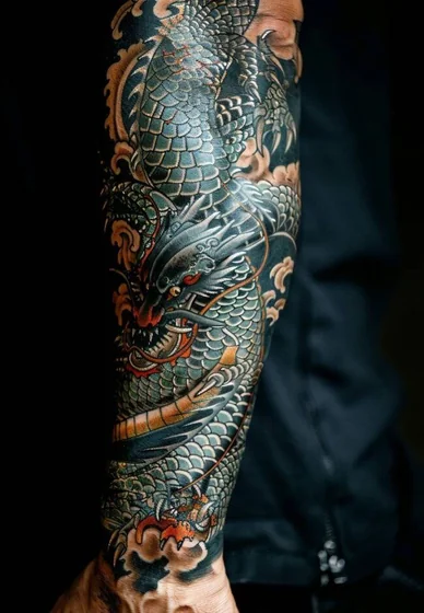 Japanese dragon tattoo design for men on forearm
