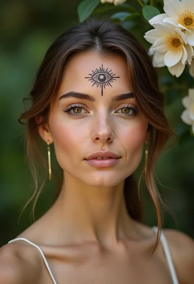 Linework All Seeing Eye tattoo design for women on face