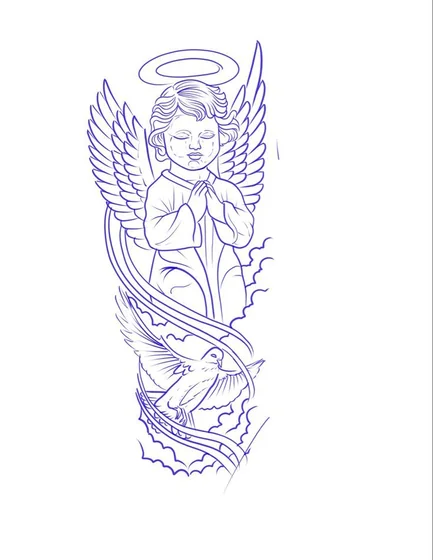 Linework angel and dove tattoo design for men and women