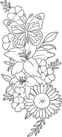 Linework sketch butterfly and floral tattoo design for women