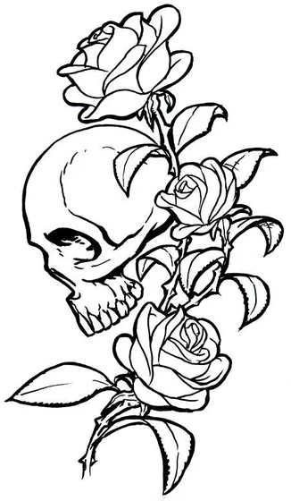 Linework skull and rose tattoo design for men and women