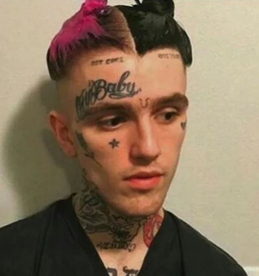 Men's patchwork script and star heart tattoo idea on face and neck