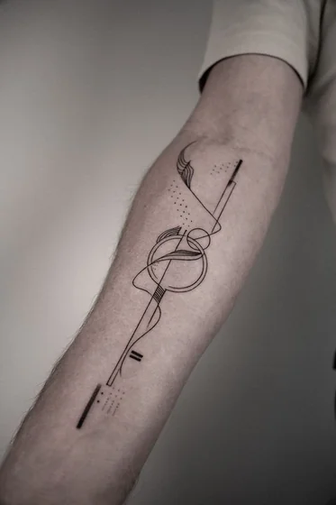 Minimalist Fine Line Geometric Abstract tattoo design for men on forearm