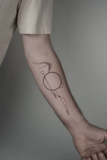 Minimalist Fine Line Geometric abstract tattoo design for men on forearm