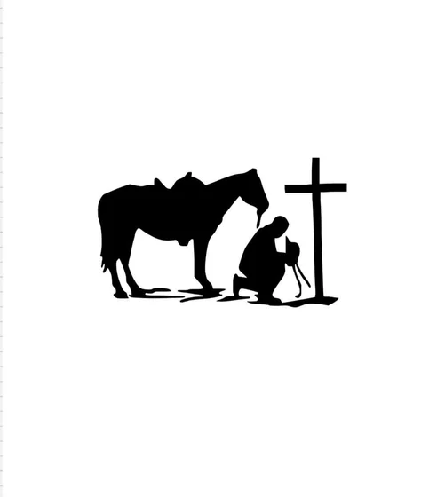 Minimalist blackwork horse, cross, cowboy tattoo design for men